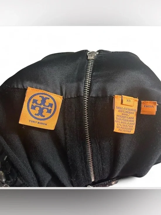 Tory Burch Black Merino Wool Embellished Neck Sheath Dress XS Designer - Picture 5 of 8